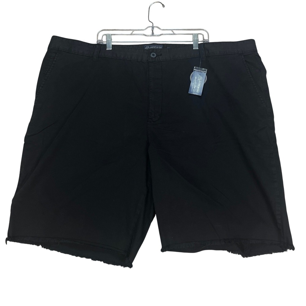 American Rag Mens 50 Big‎ Tall Deep Black Stretch Chino Shorts Frayed Hem NEW